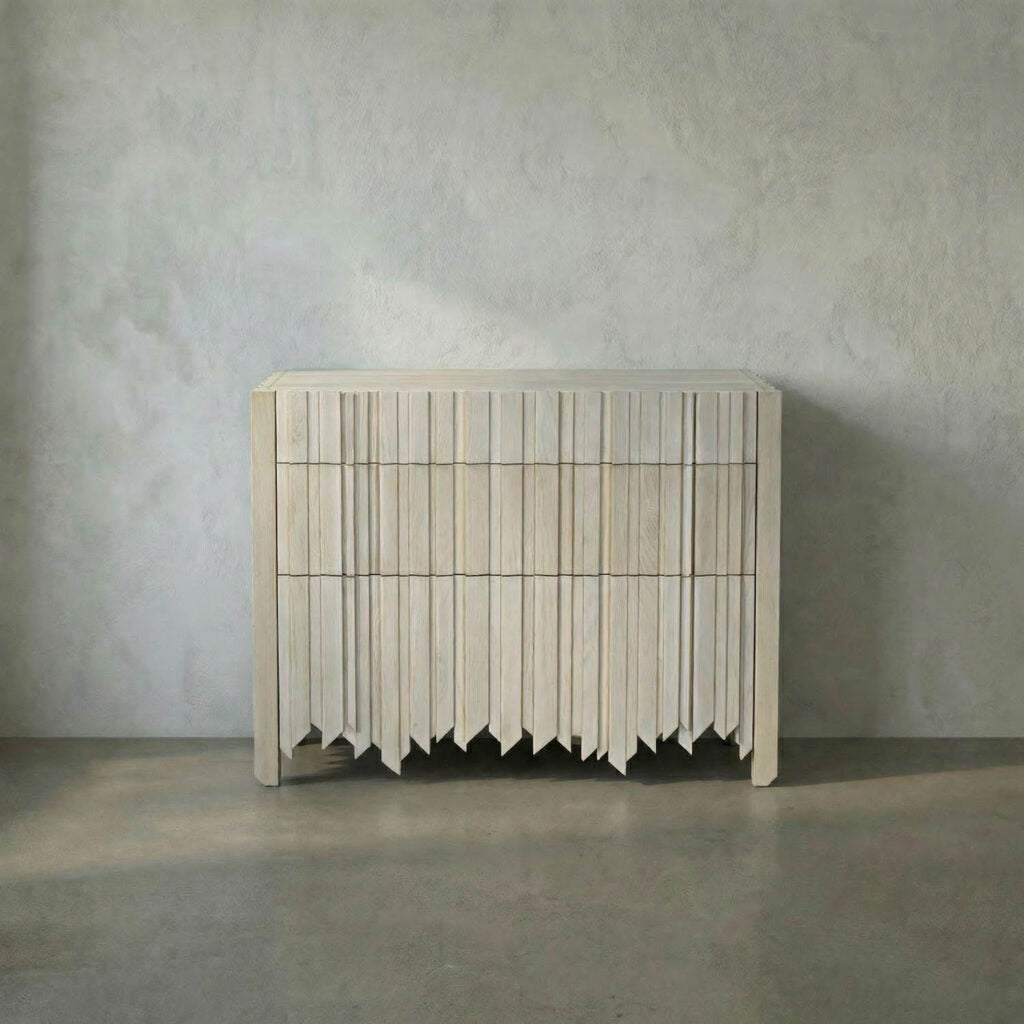 Noir Desdemona 3 Drawer Chest, Bleached Elm