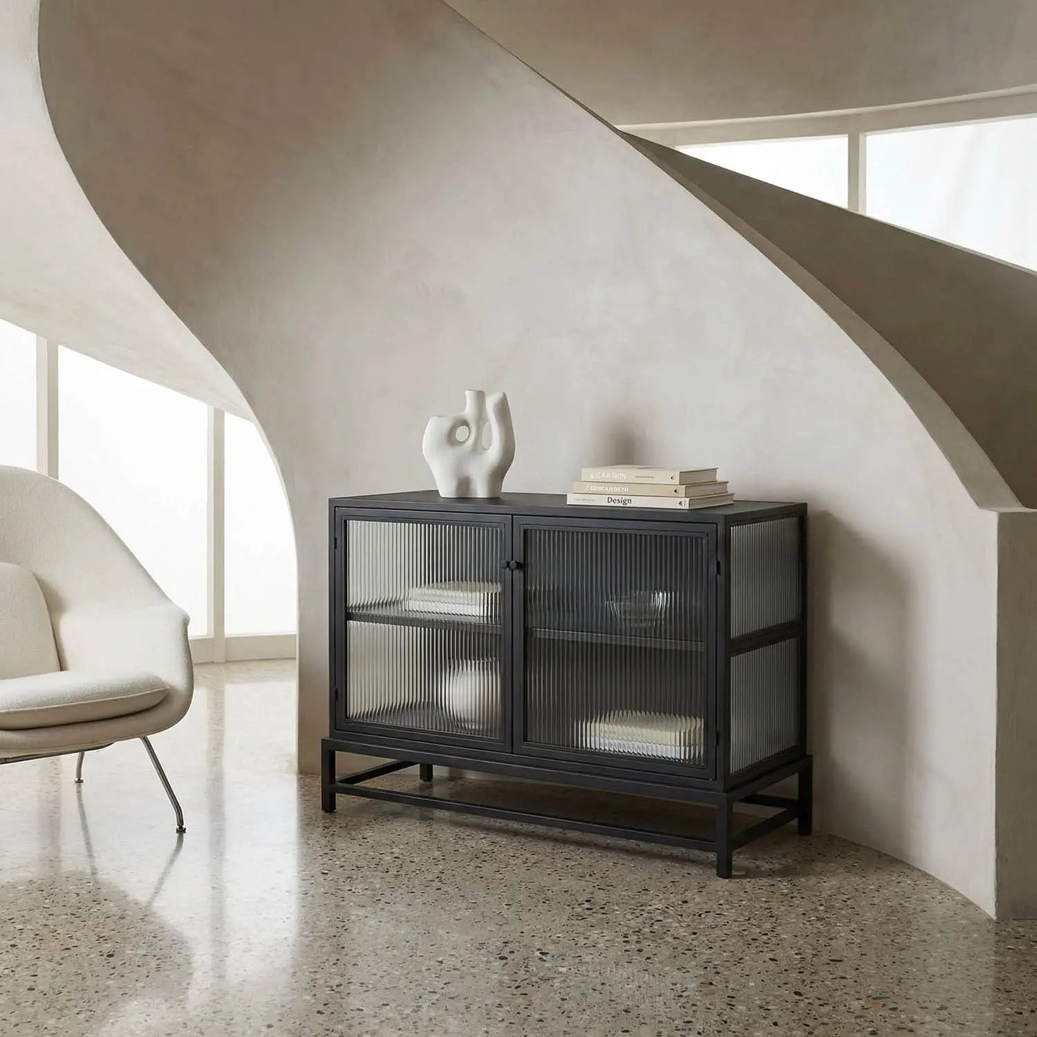 Noir Chandler 2 Door Sideboard, Black Steel