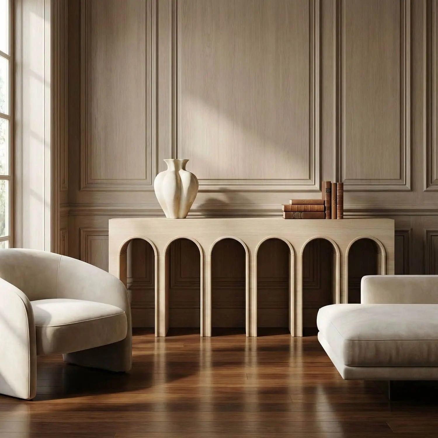 Noir Enzo Console, White Oak