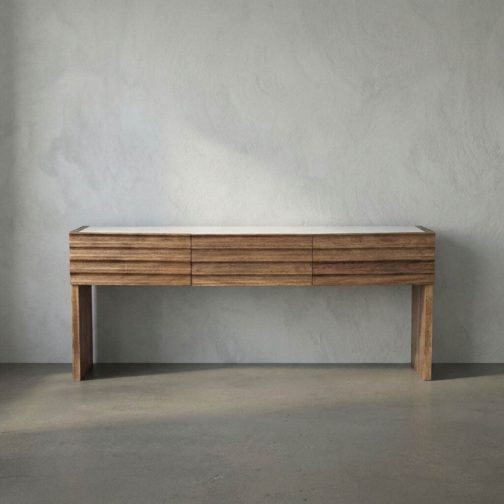 Noir Wolf Console With White Marble Top