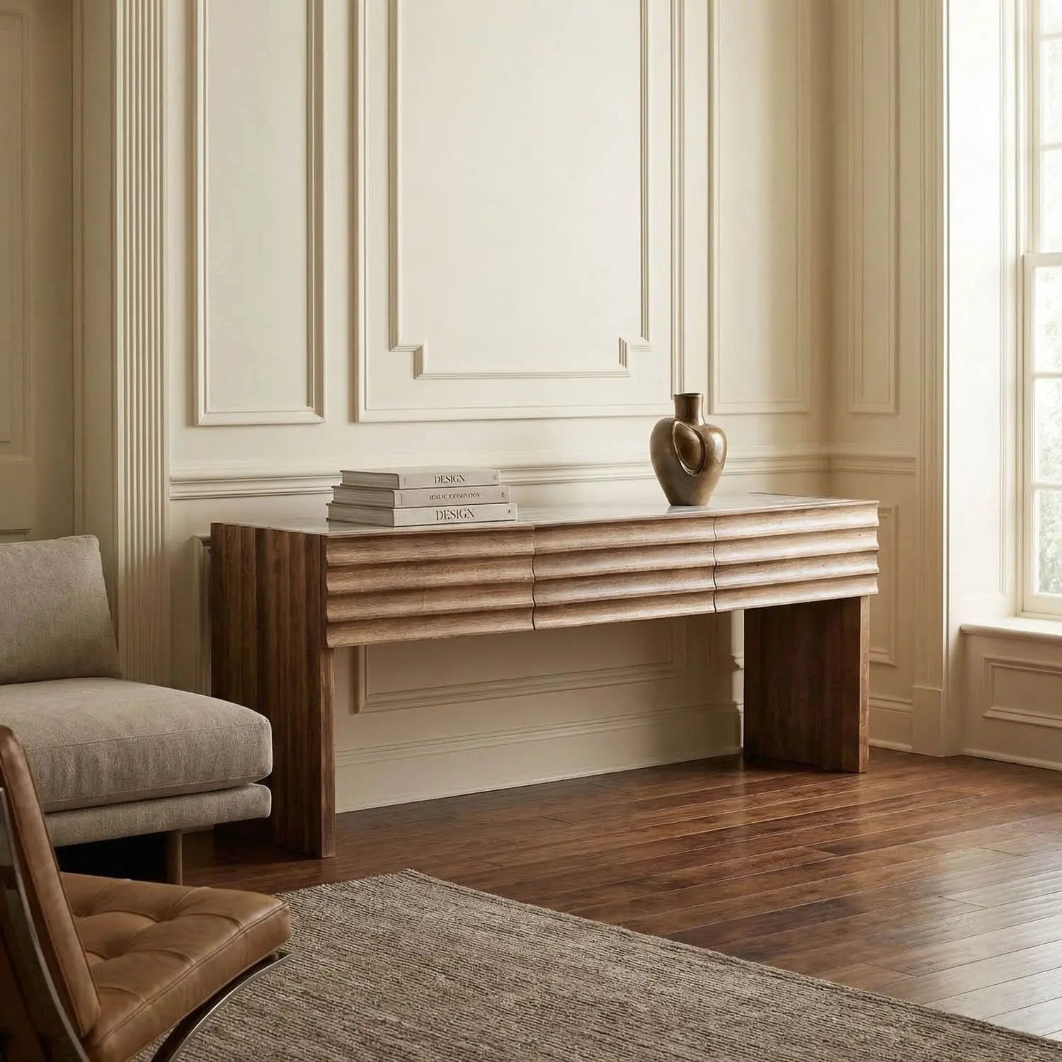 Noir Wolf Console With White Marble Top