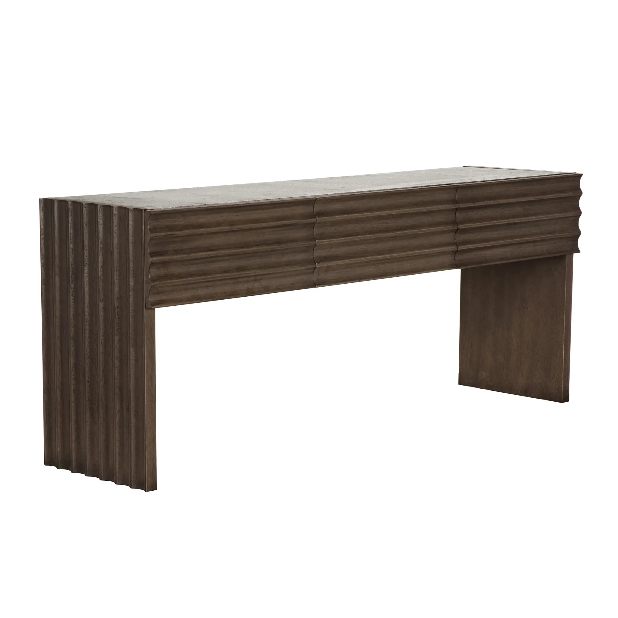 Noir Wolf Console With White Marble Top, Greige Walnut