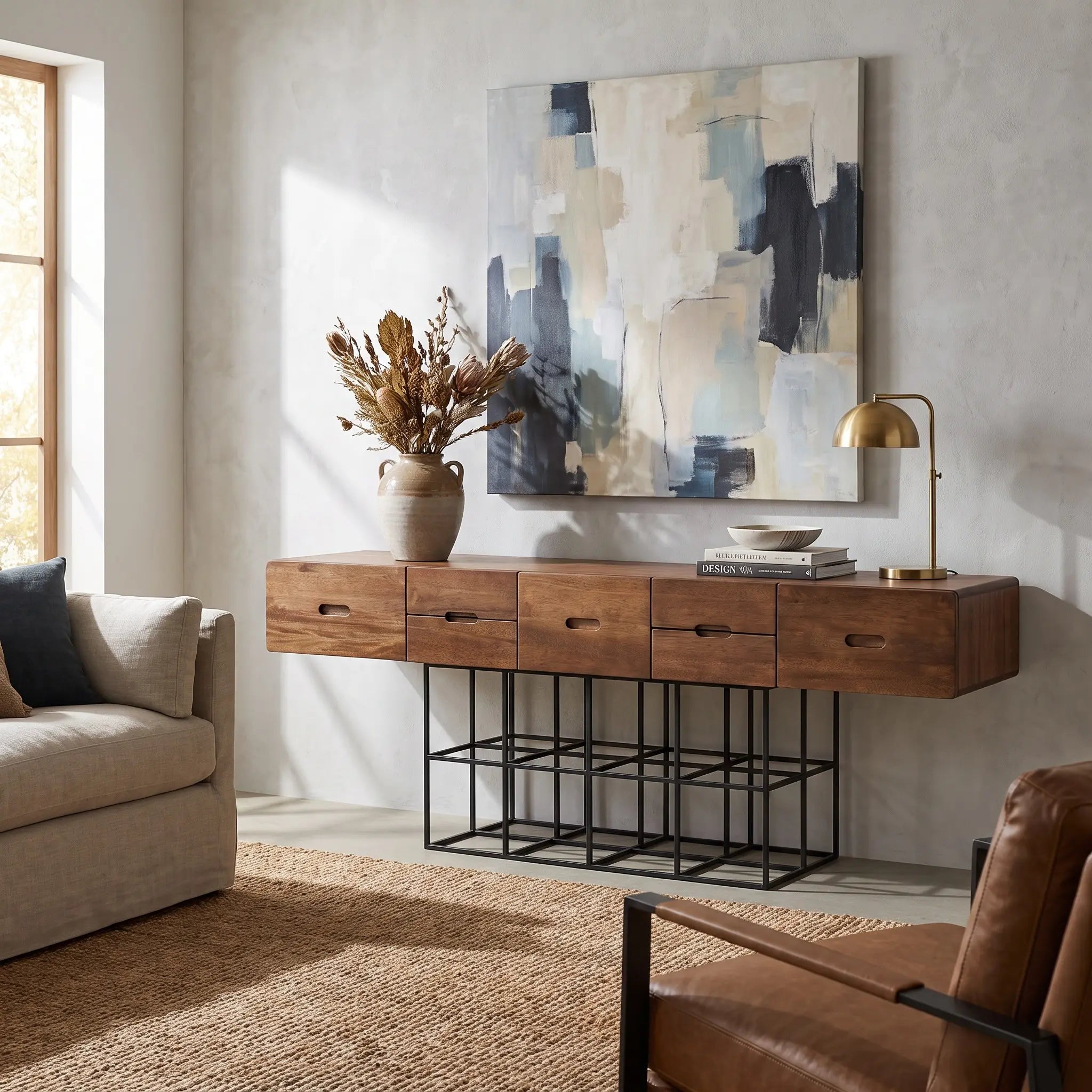 Noir Lund Sideboard With Iron Base