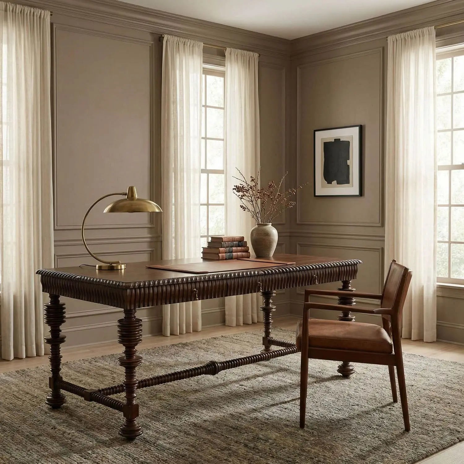 Noir Portuguese Desk, Hand Rubbed Brown
