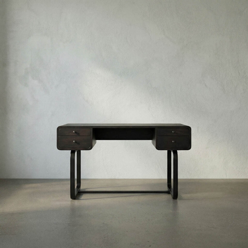 Noir Voltes Desk, Ebony Walnut With Black Steel