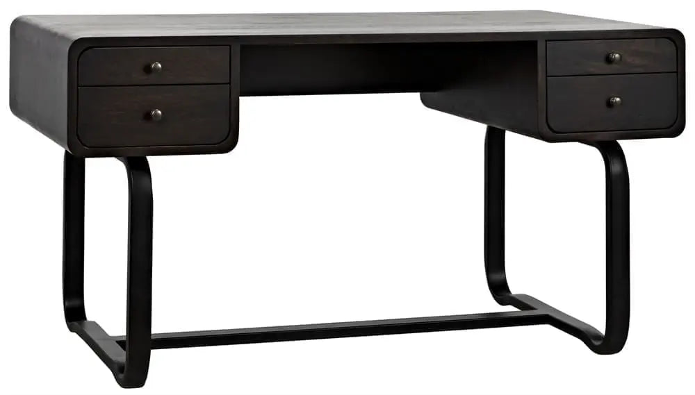 Noir Voltes Desk, Ebony Walnut With Black Steel