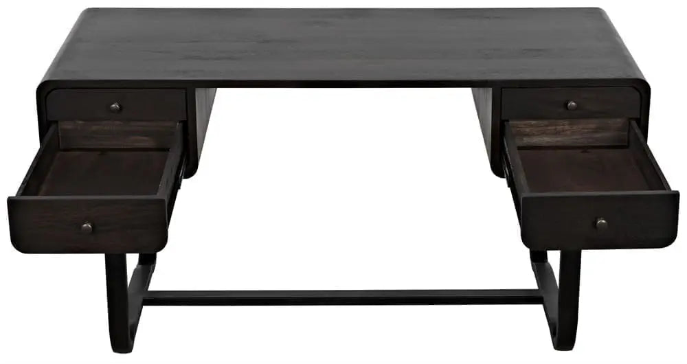 Noir Voltes Desk, Ebony Walnut With Black Steel