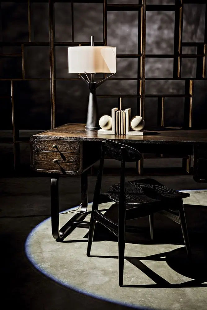 Noir Voltes Desk, Ebony Walnut With Black Steel