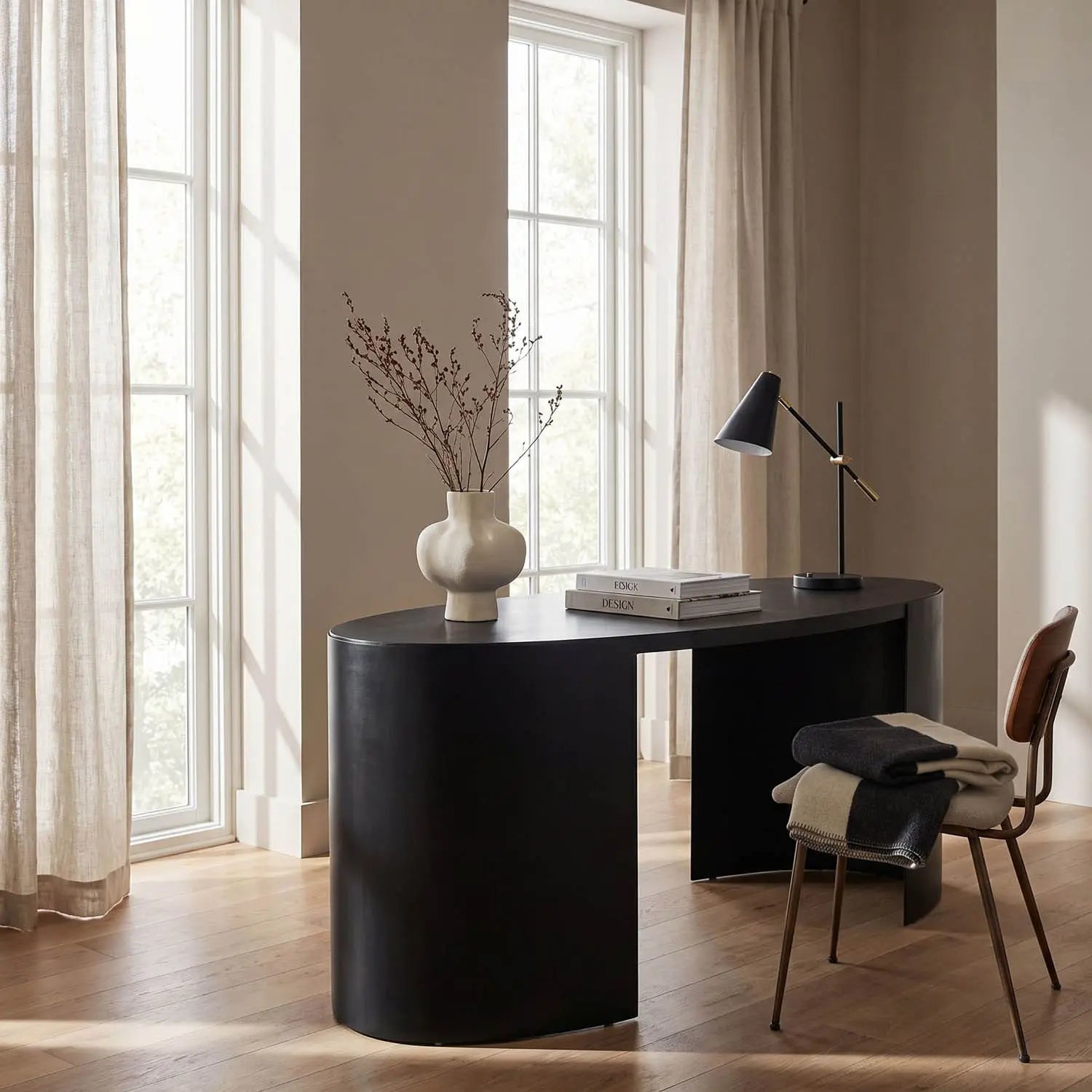 Noir Marigold Desk, Ebony Walnut With Black Steel