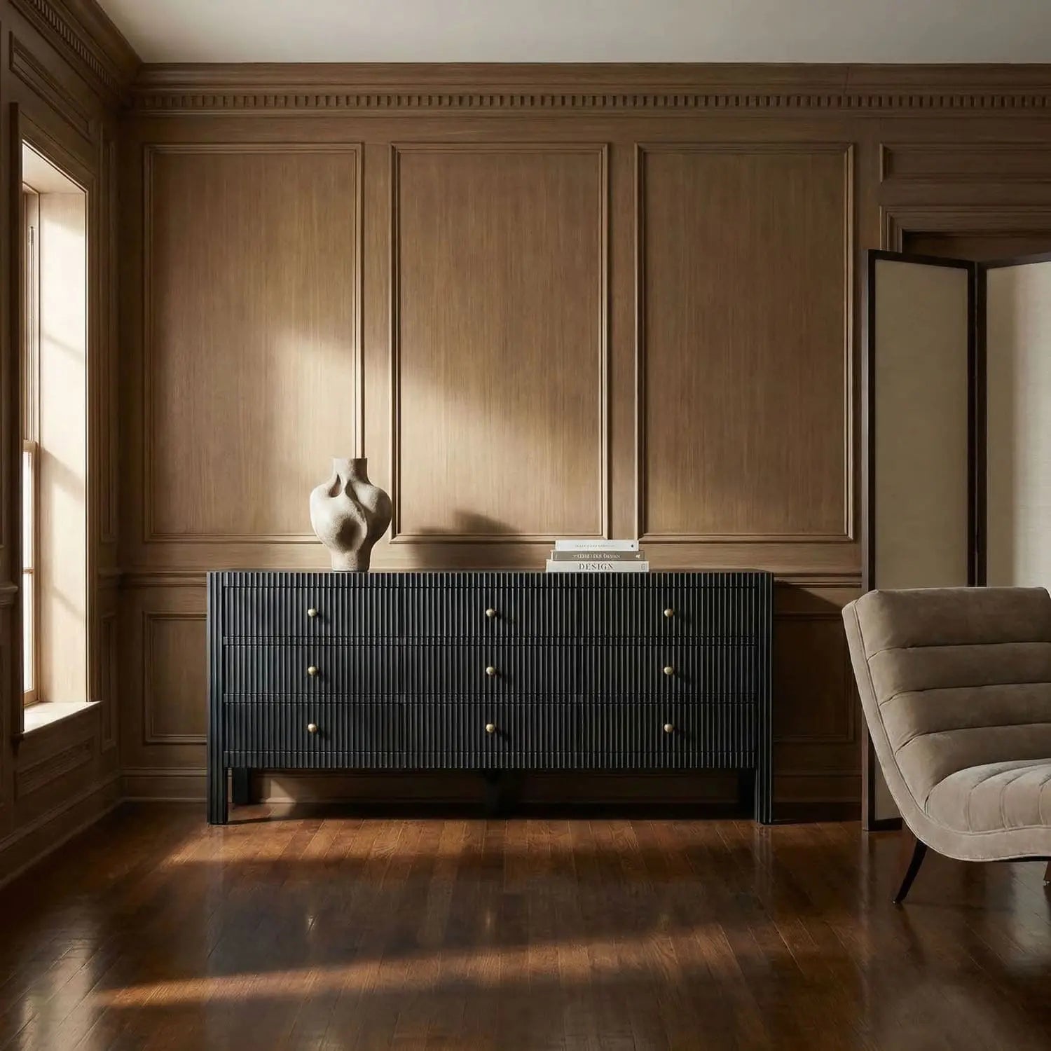 Noir Conrad 9 Drawer Dresser, Pale