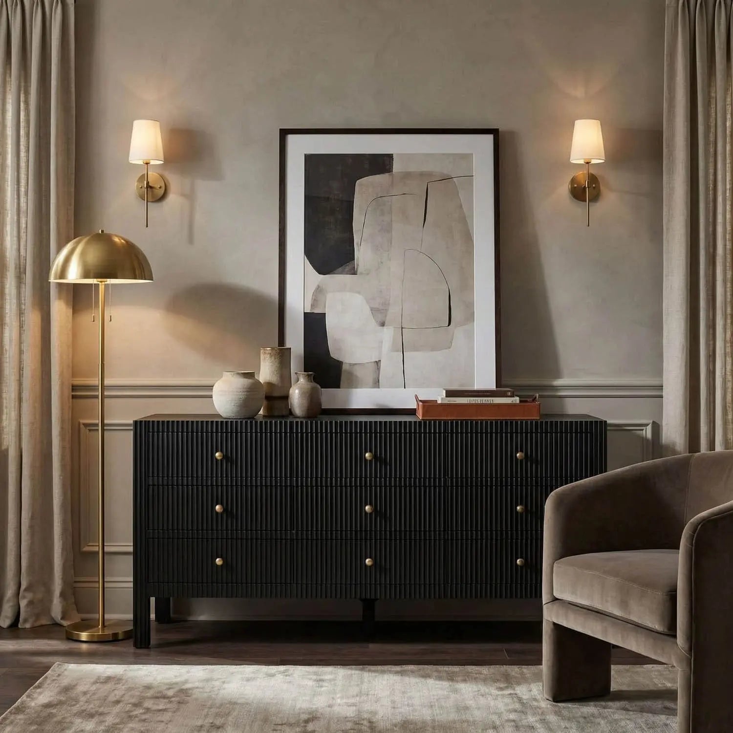 Noir Conrad 9 Drawer Dresser, Pale