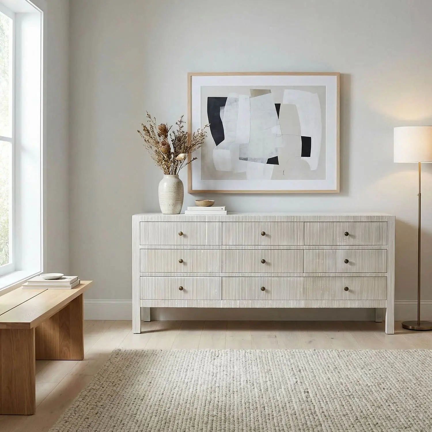 Noir Conrad 9 Drawer Dresser, Pale