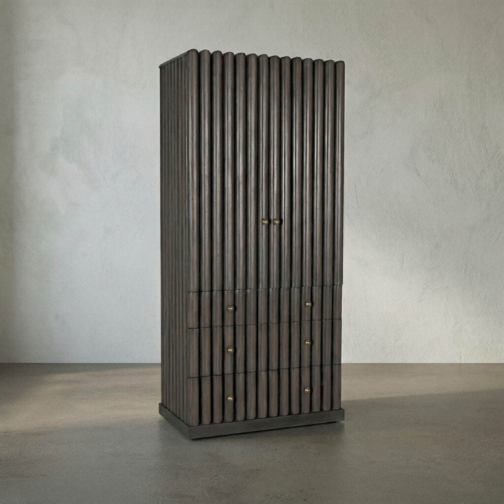 Noir Amunet Hutch, Pale Rubbed With Light Brown Trim