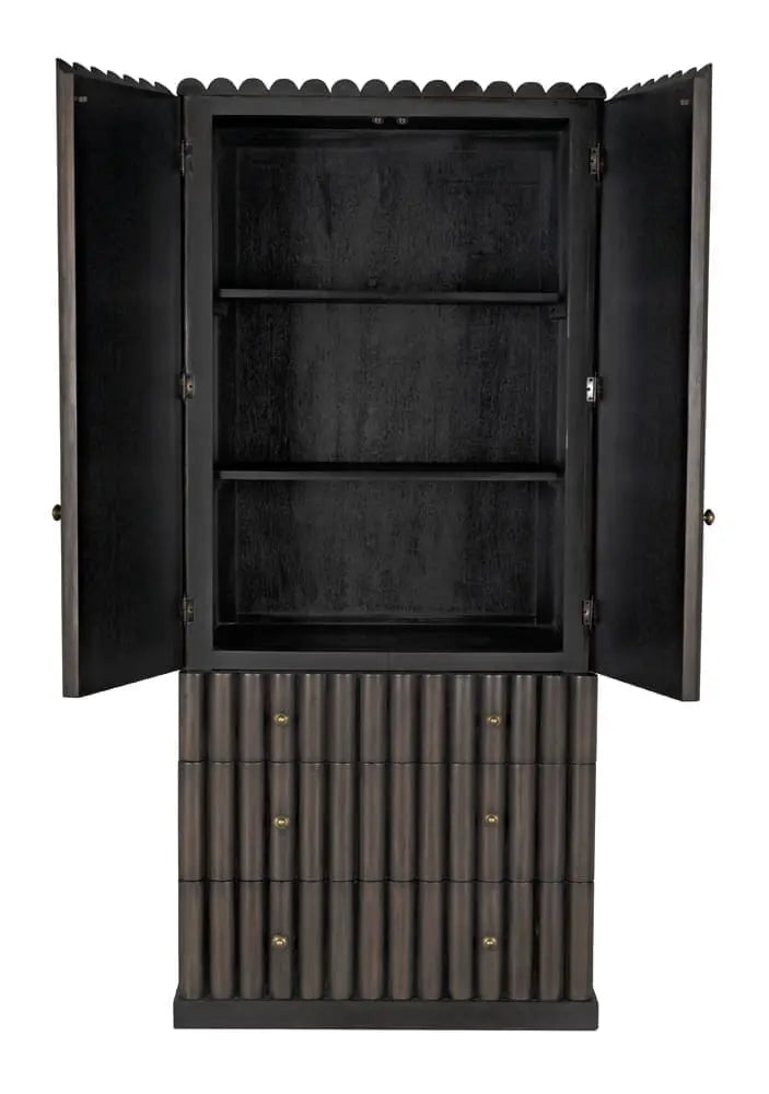 Noir Amunet Hutch, Pale Rubbed With Light Brown Trim