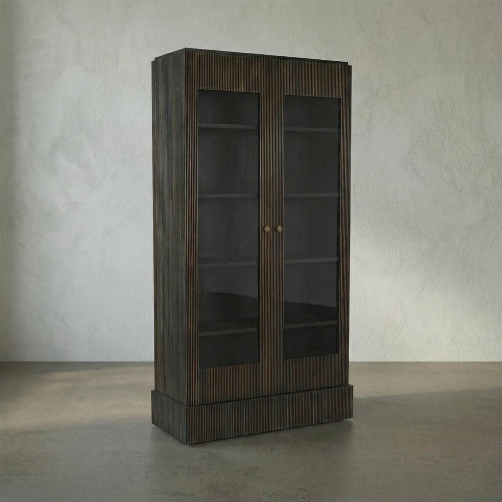 Noir Noho Hutch, Hand Rubbed Black With Light Brown Trim