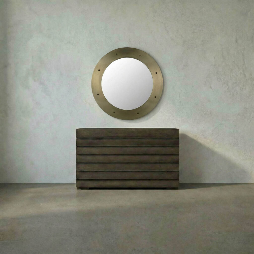 Noir Clay Mirror, Large, Metal With Brass Finish