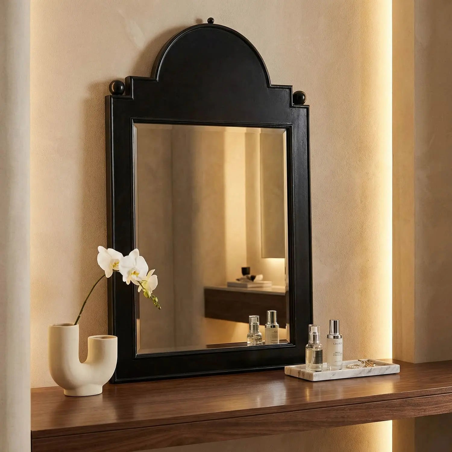 Noir Jess Mirror, Hand Rubbed Black