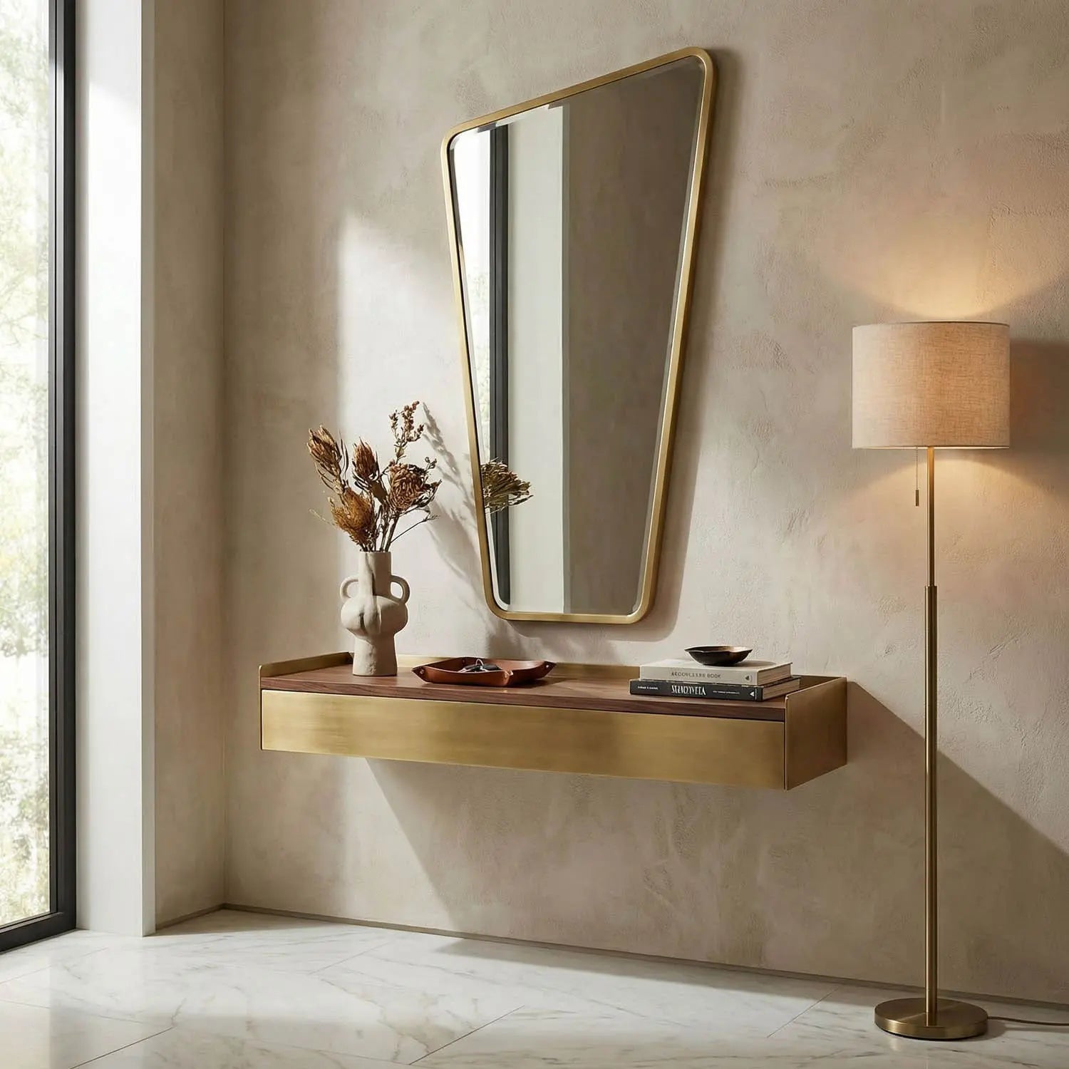 Noir Juliet Mirror, Steel With Brass Finish