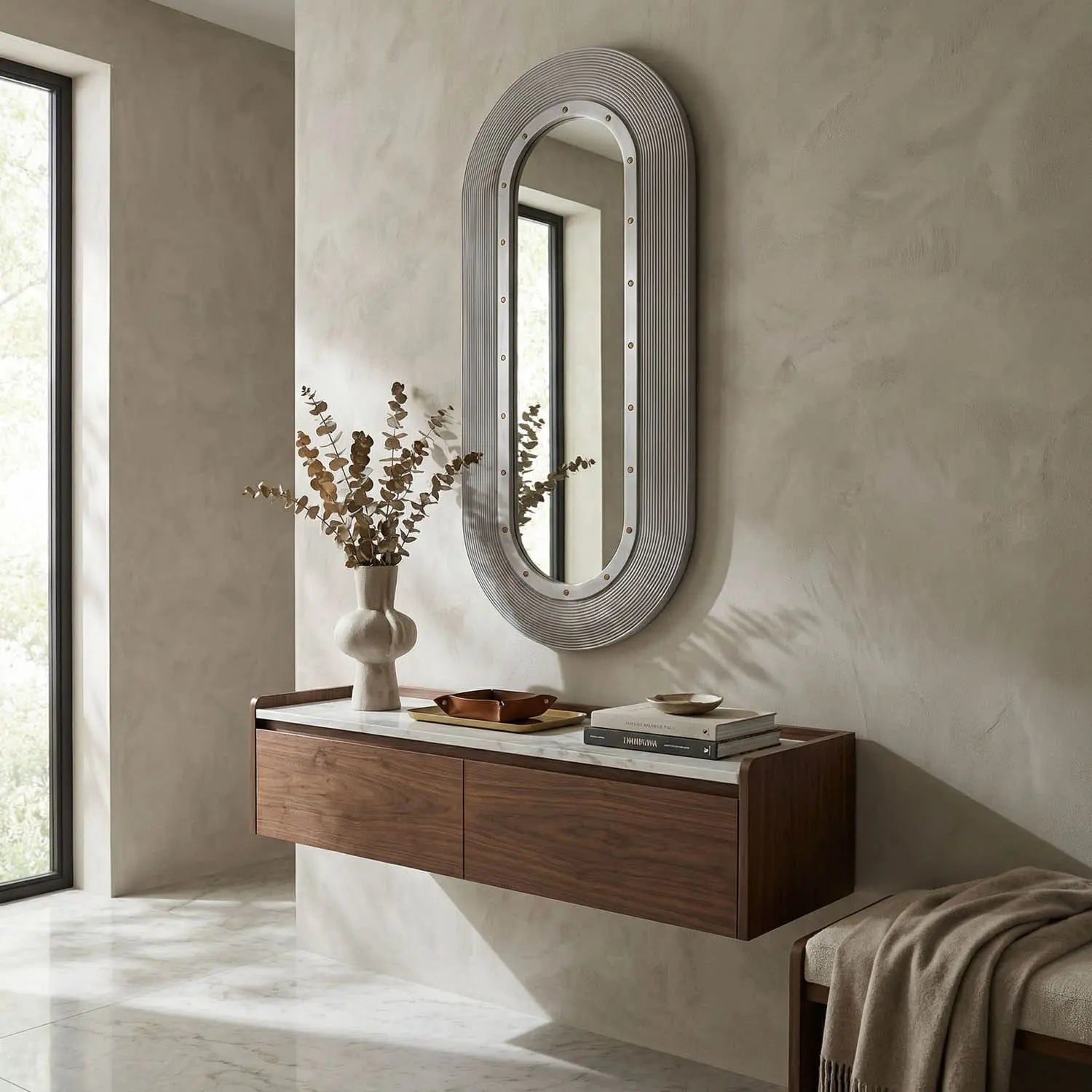 Noir Luna Mirror, White Washed