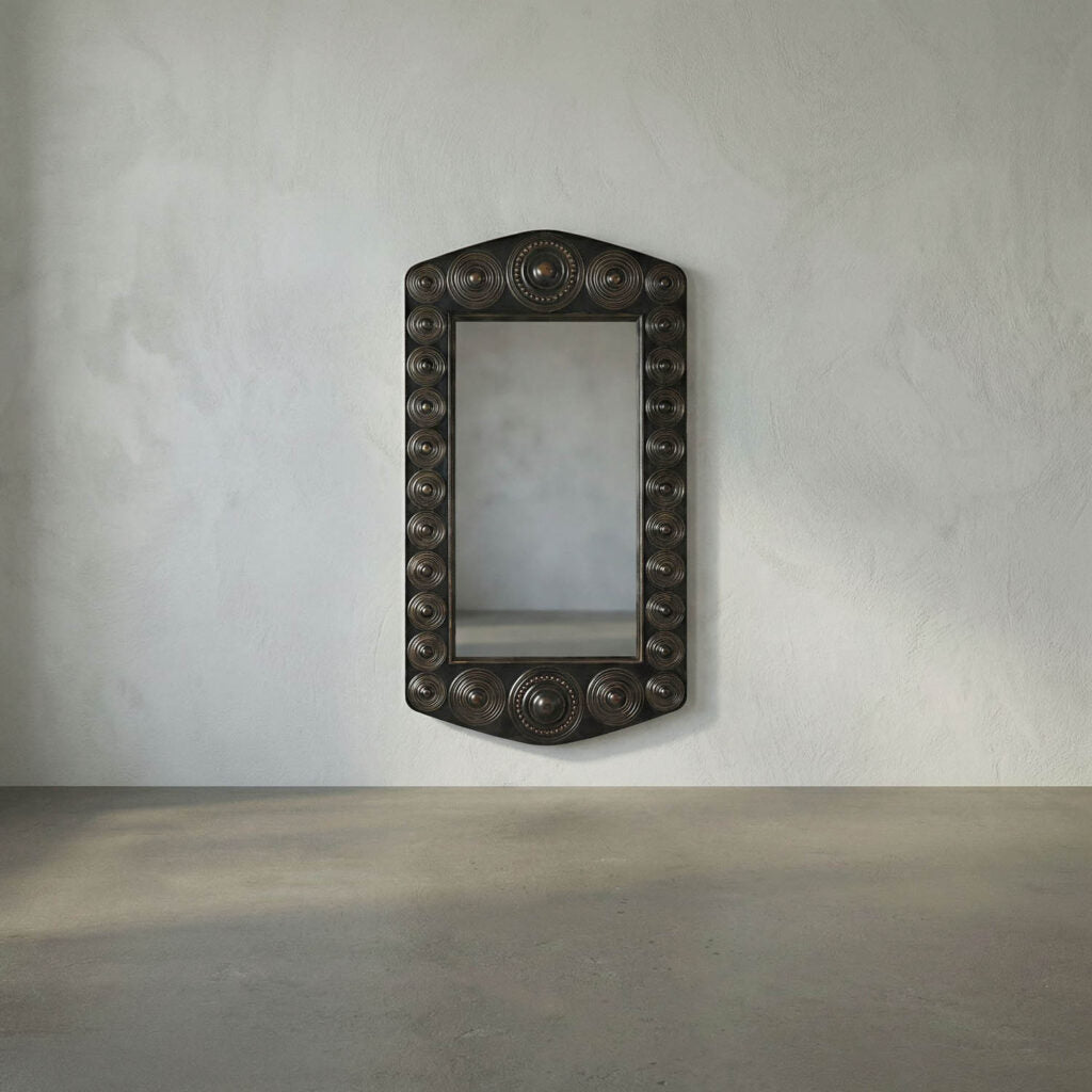 Noir Nanna Mirror, Hand Rubbed Black With Light Brown Trim