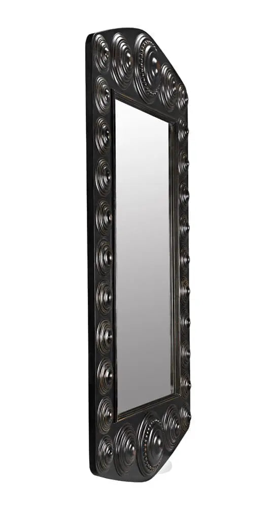 Noir Nanna Mirror, Hand Rubbed Black With Light Brown Trim