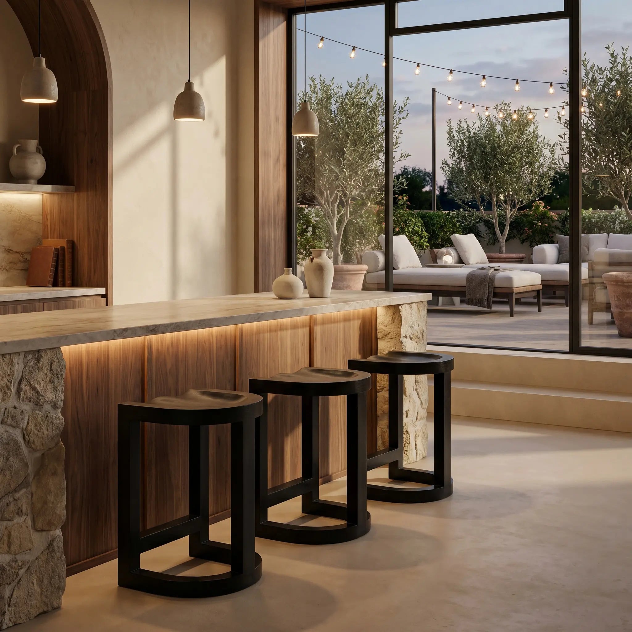 Noir Saddle Counter Stool, Hand Rubbed Black