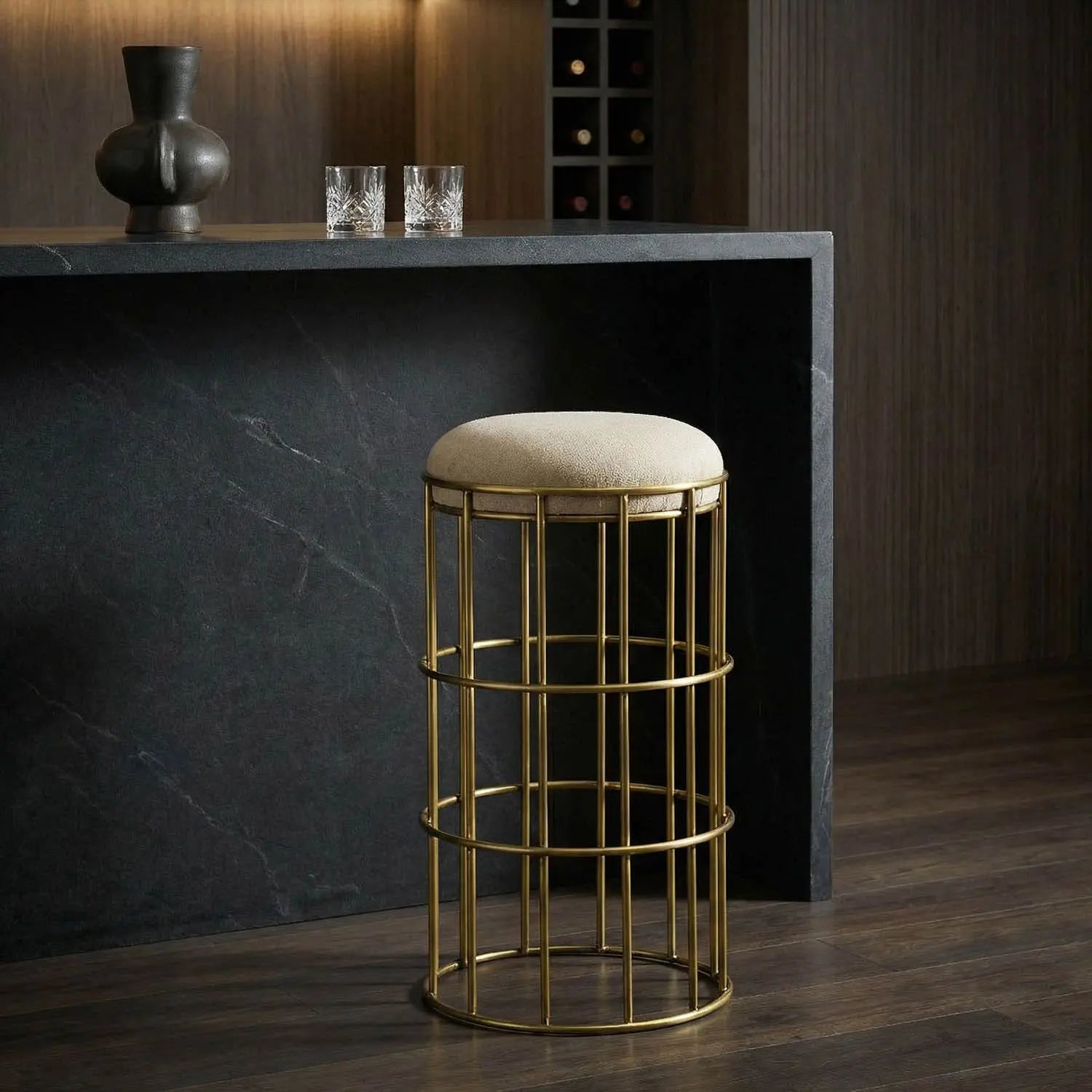 Noir Ryley Counter Stool, Steel With Brass Finish
