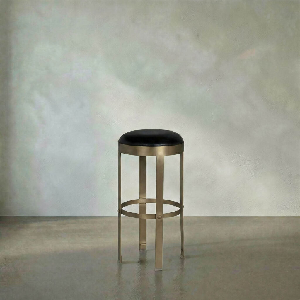 Noir Prince Stool With Leather, Brass Finish