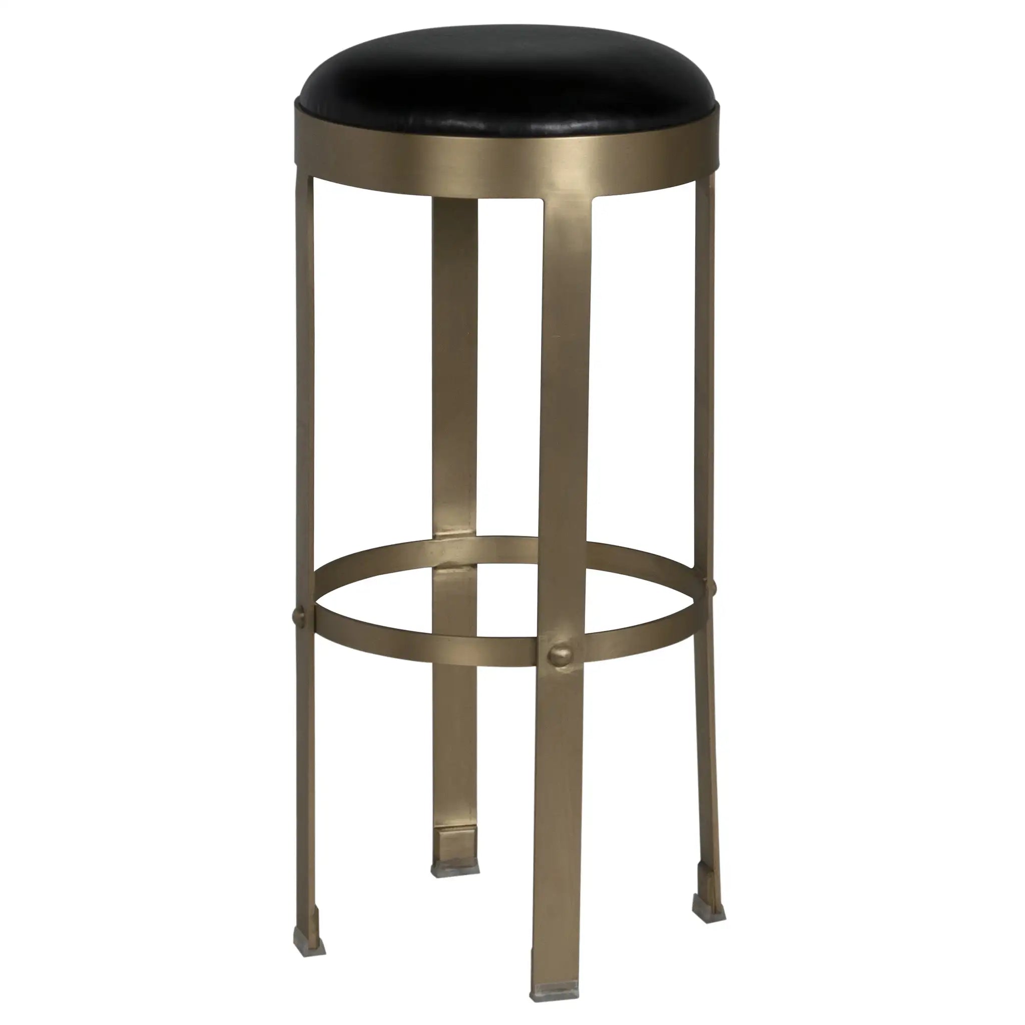 Noir Prince Stool With Leather, Brass Finish