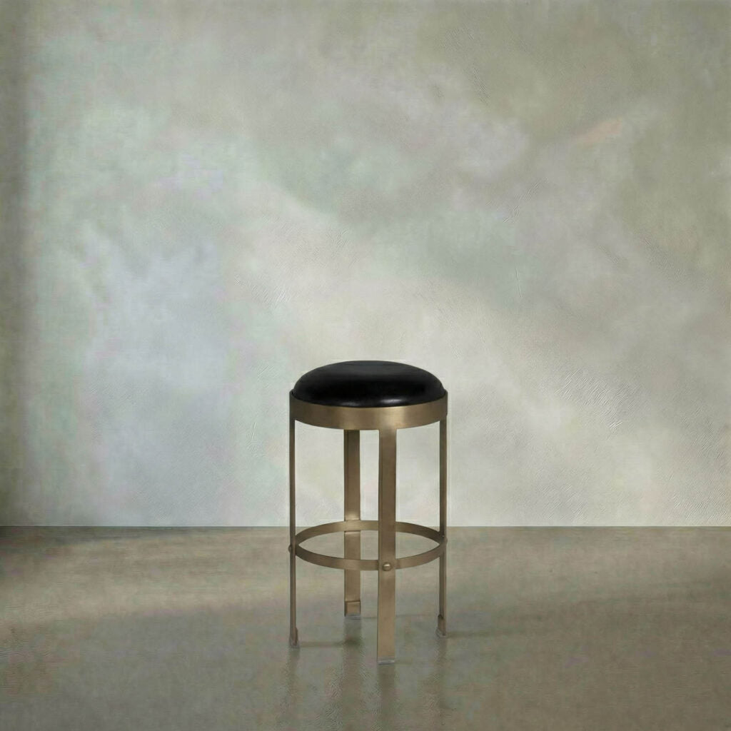 Noir Prince Counter Stool With Leather, Brass Finish