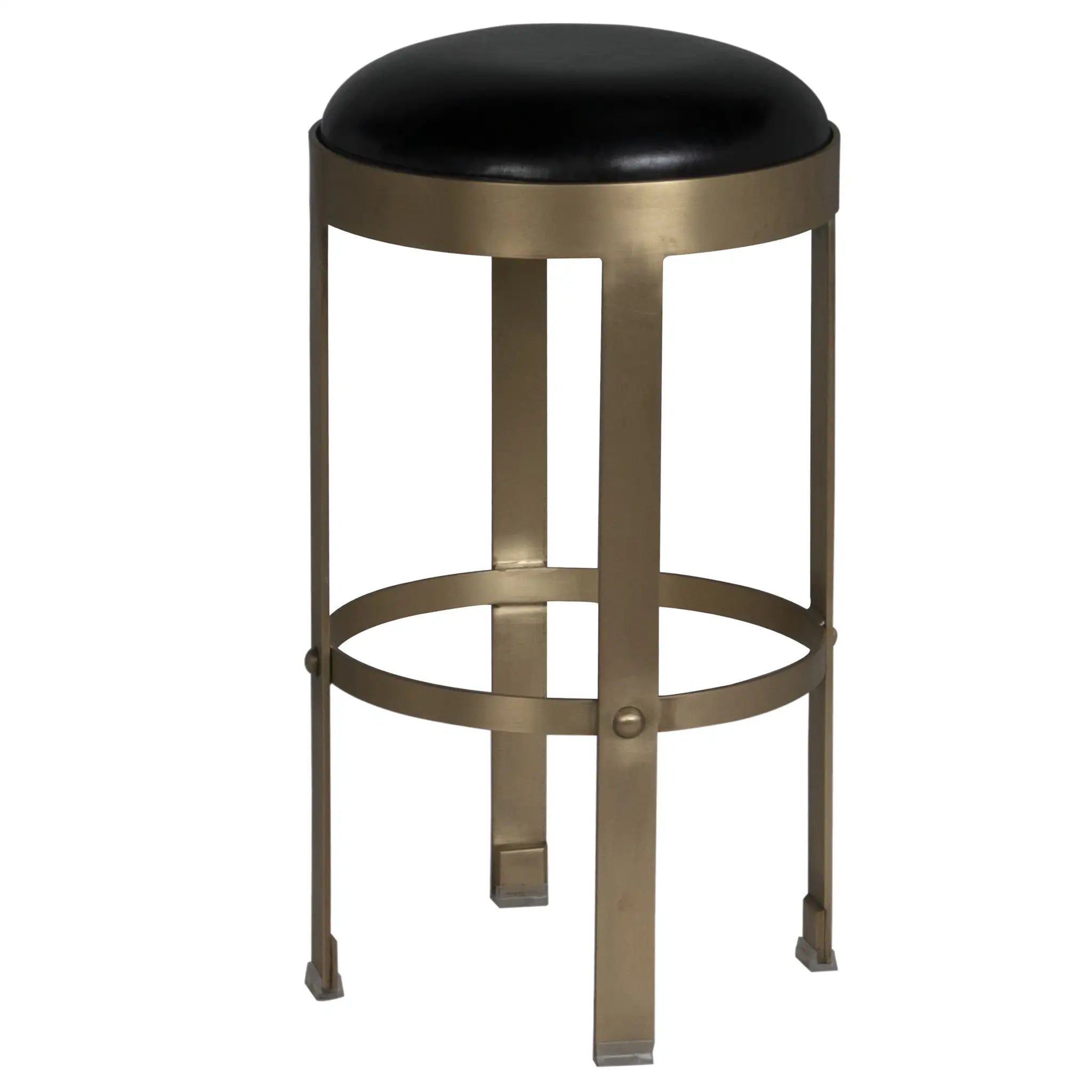 Noir Prince Counter Stool With Leather, Brass Finish