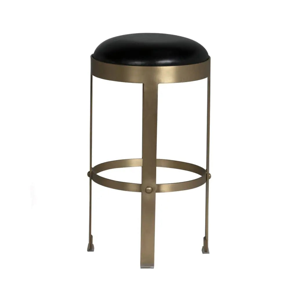 Noir Prince Counter Stool With Leather, Brass Finish