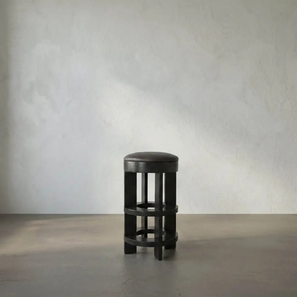 Noir Berlin Bar Stool With Swivel Leather Seat