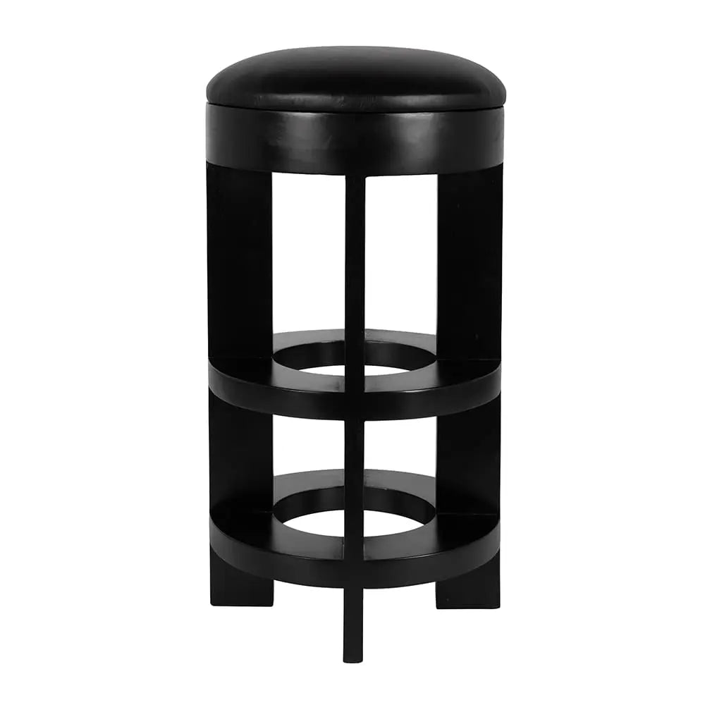 Noir Berlin Bar Stool With Swivel Leather Seat