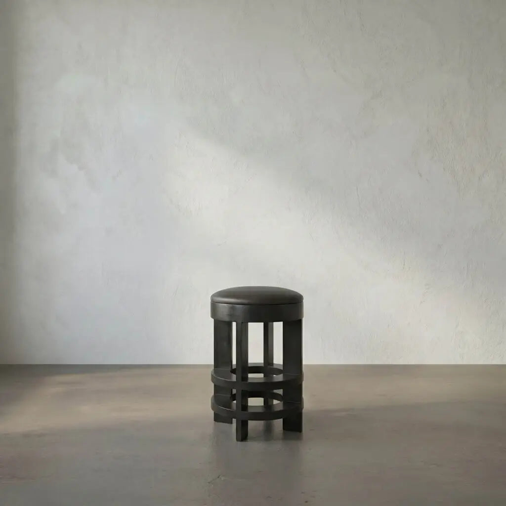 Noir Berlin Counter Stool With Swivel Leather Seat