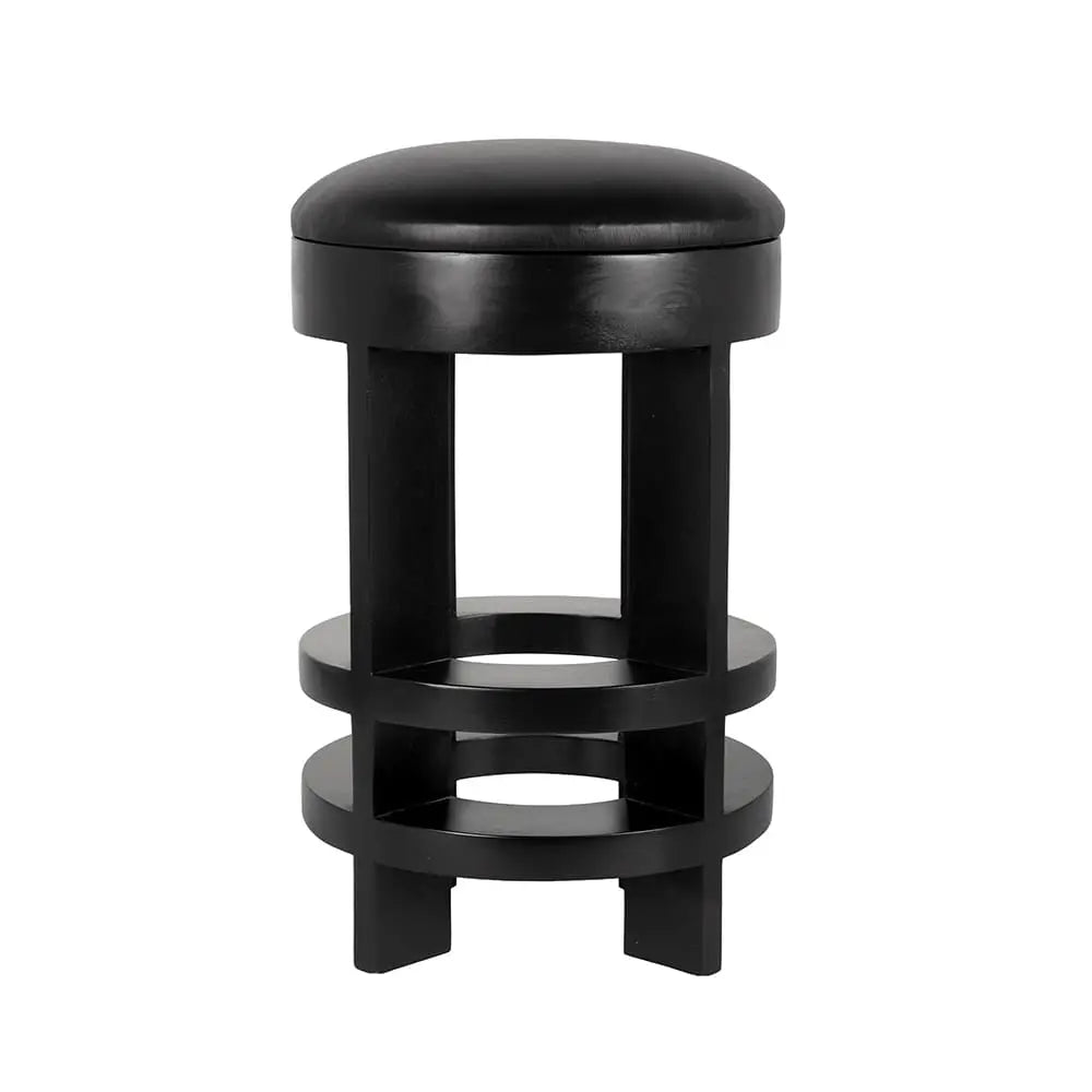 Noir Berlin Counter Stool With Swivel Leather Seat