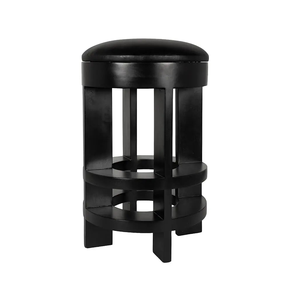 Noir Berlin Counter Stool With Swivel Leather Seat