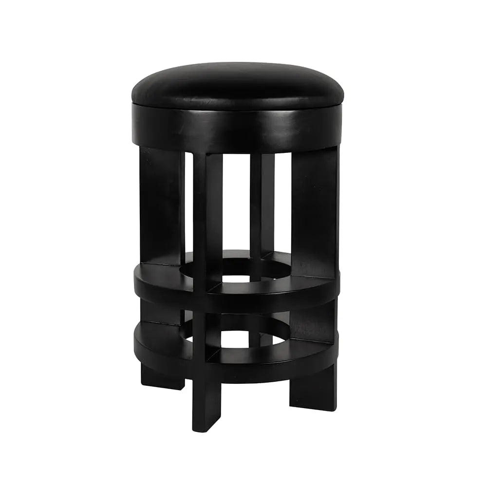 Noir Berlin Counter Stool With Swivel Leather Seat