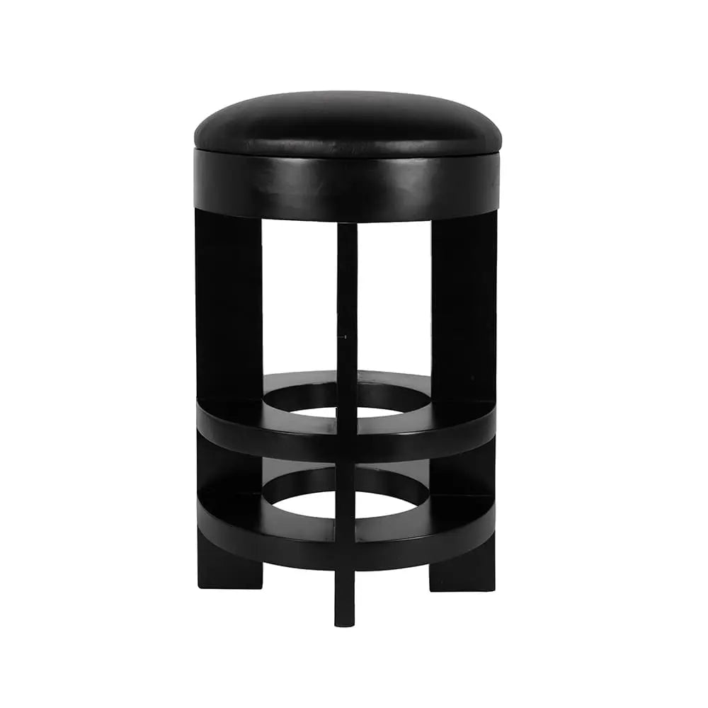 Noir Berlin Counter Stool With Swivel Leather Seat