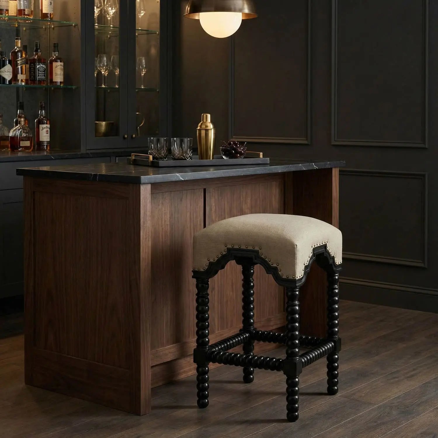 Noir Abacus Counter Stool, Hand Rubbed Black