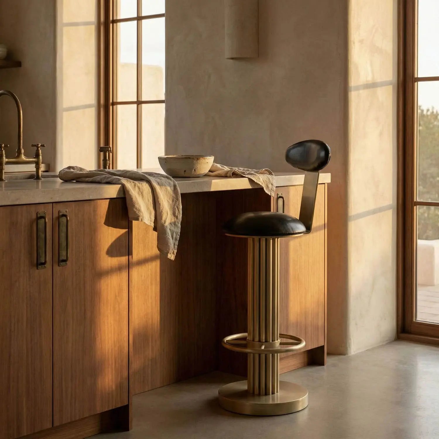 Noir Sedes Bar Stool, Steel With Brass Finish