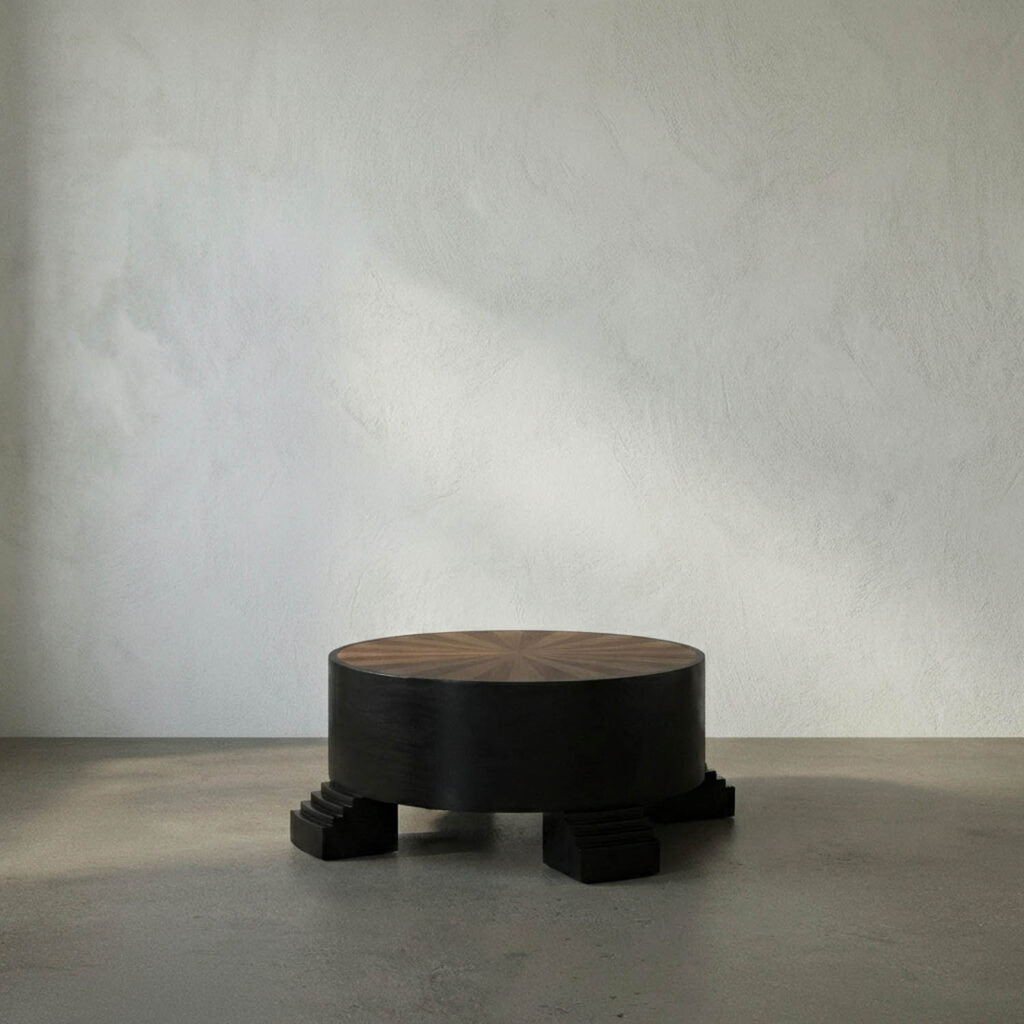 Noir Tambour Coffee Table, Hand Rubbed Black With Veneer Top