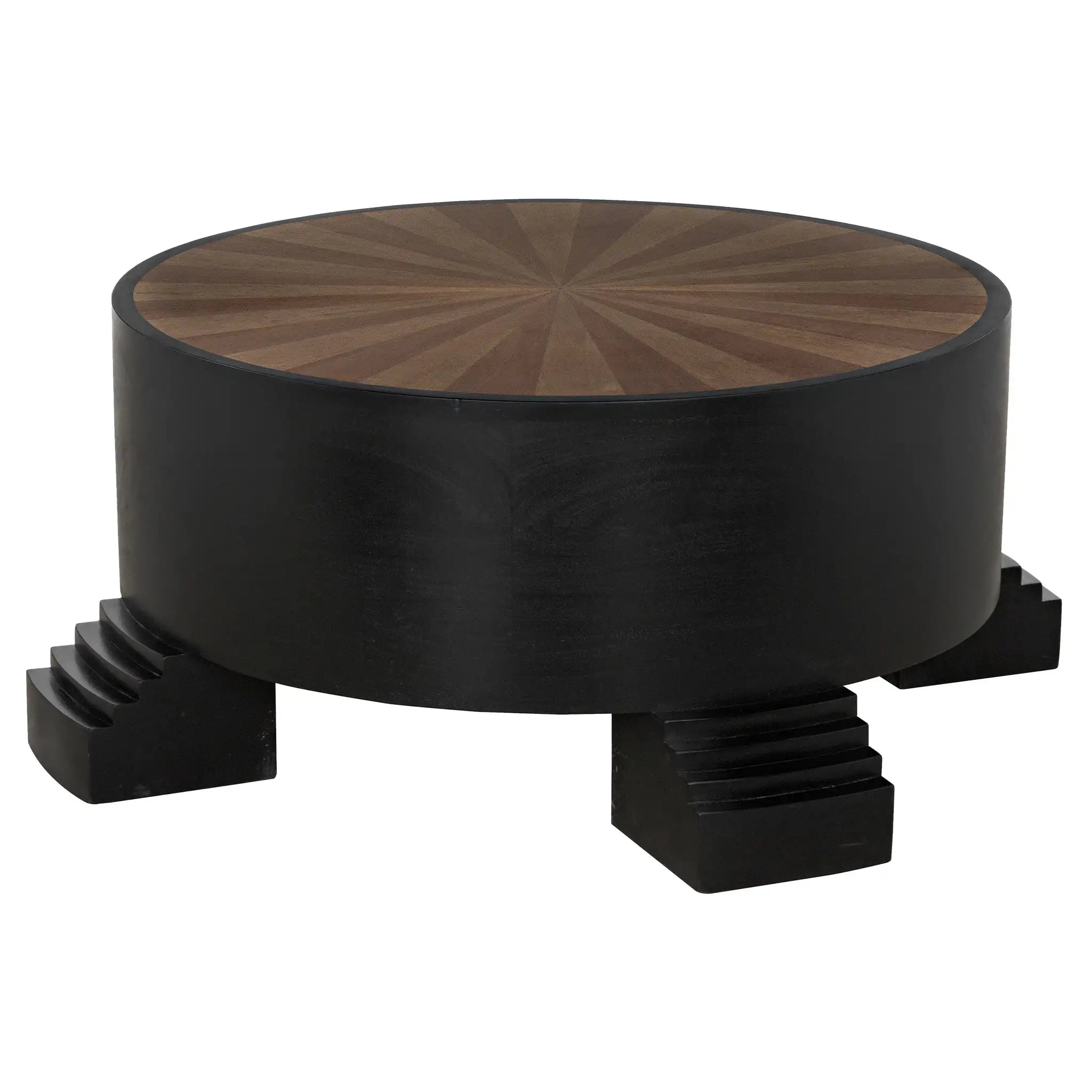 Noir Tambour Coffee Table, Hand Rubbed Black With Veneer Top