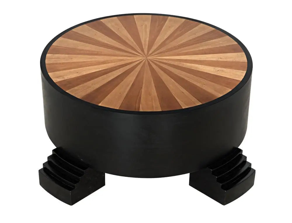 Noir Tambour Coffee Table, Hand Rubbed Black With Veneer Top
