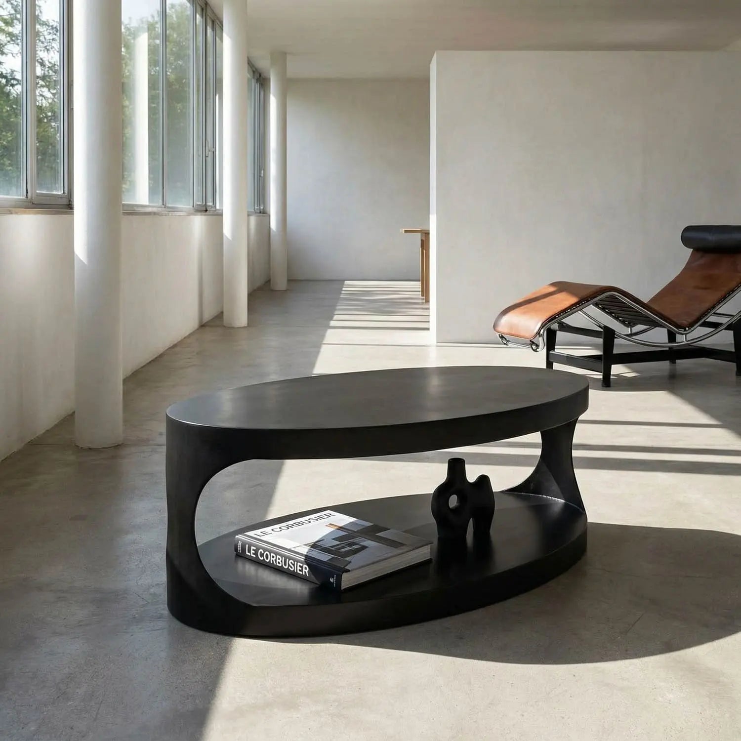 Noir Eclipse Oval Coffee Table, Black Steel