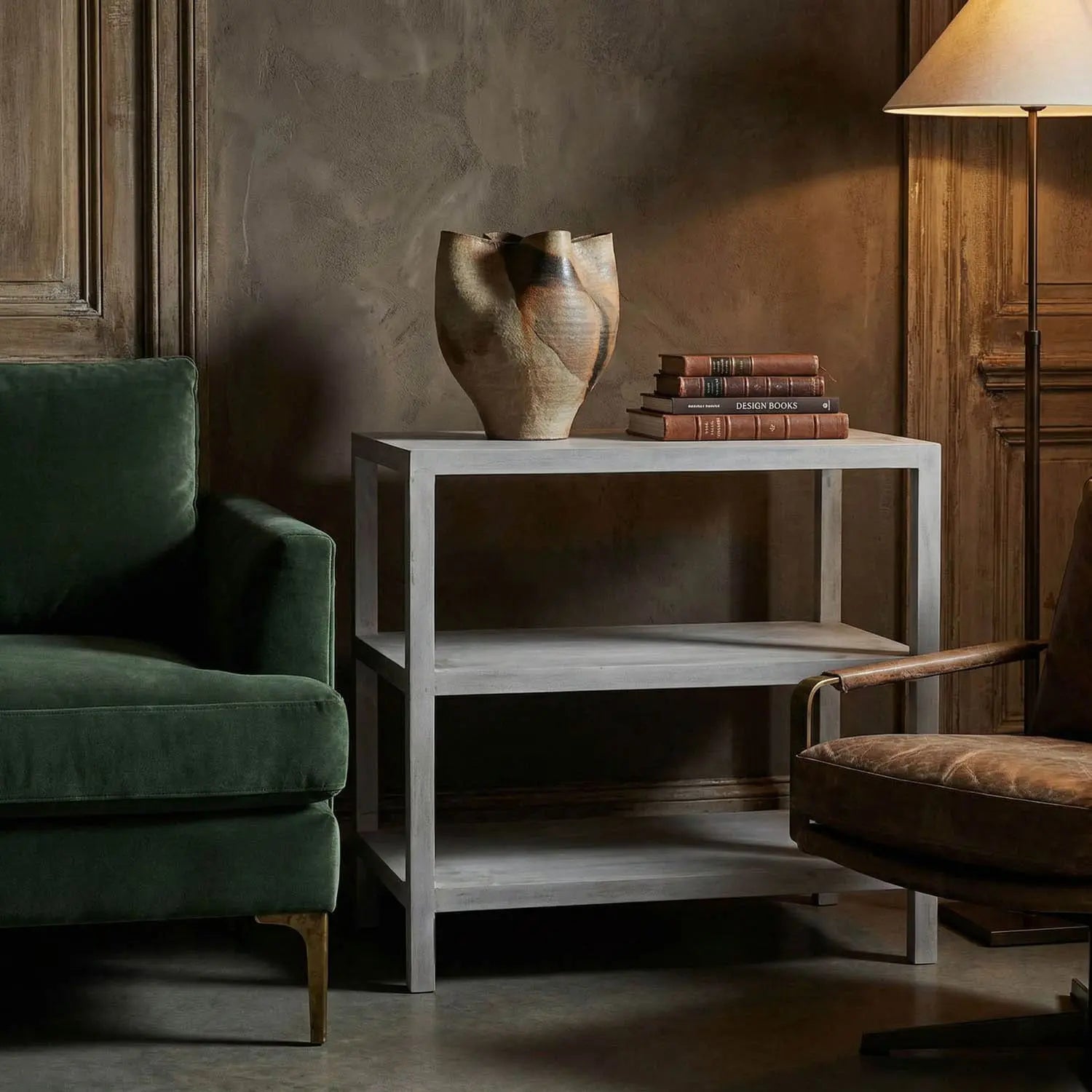 Noir 2 Shelf Side Table, White Wash