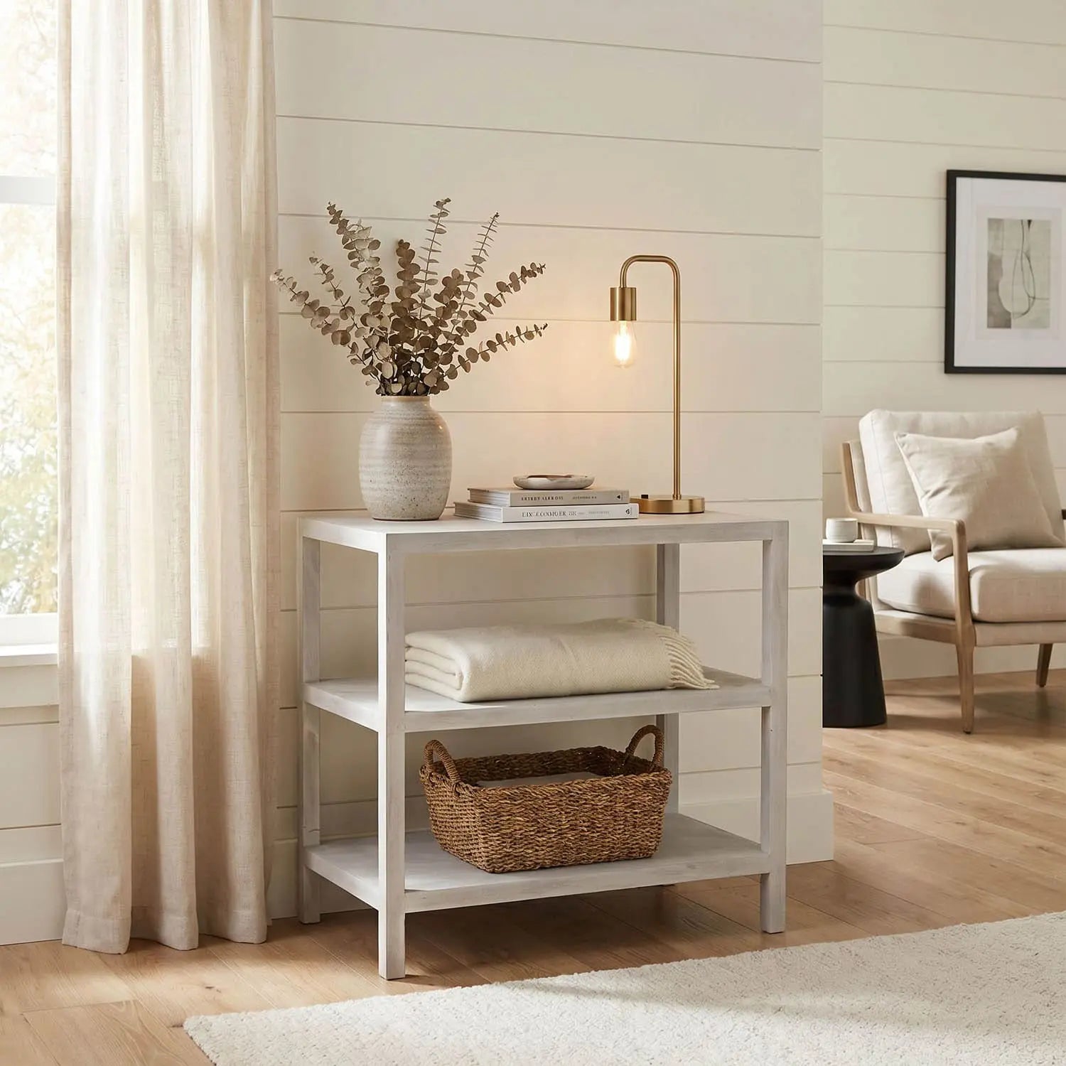 Noir 2 Shelf Side Table, White Wash