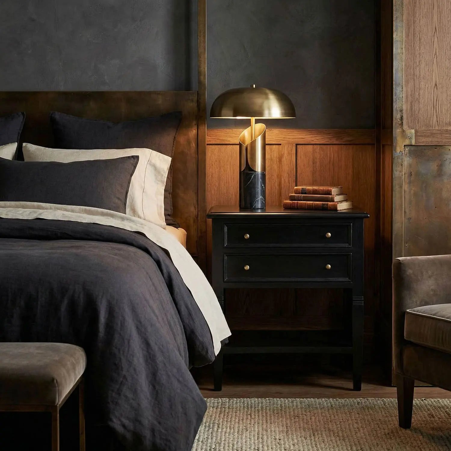 Noir Oxford 2 Drawer Side Table