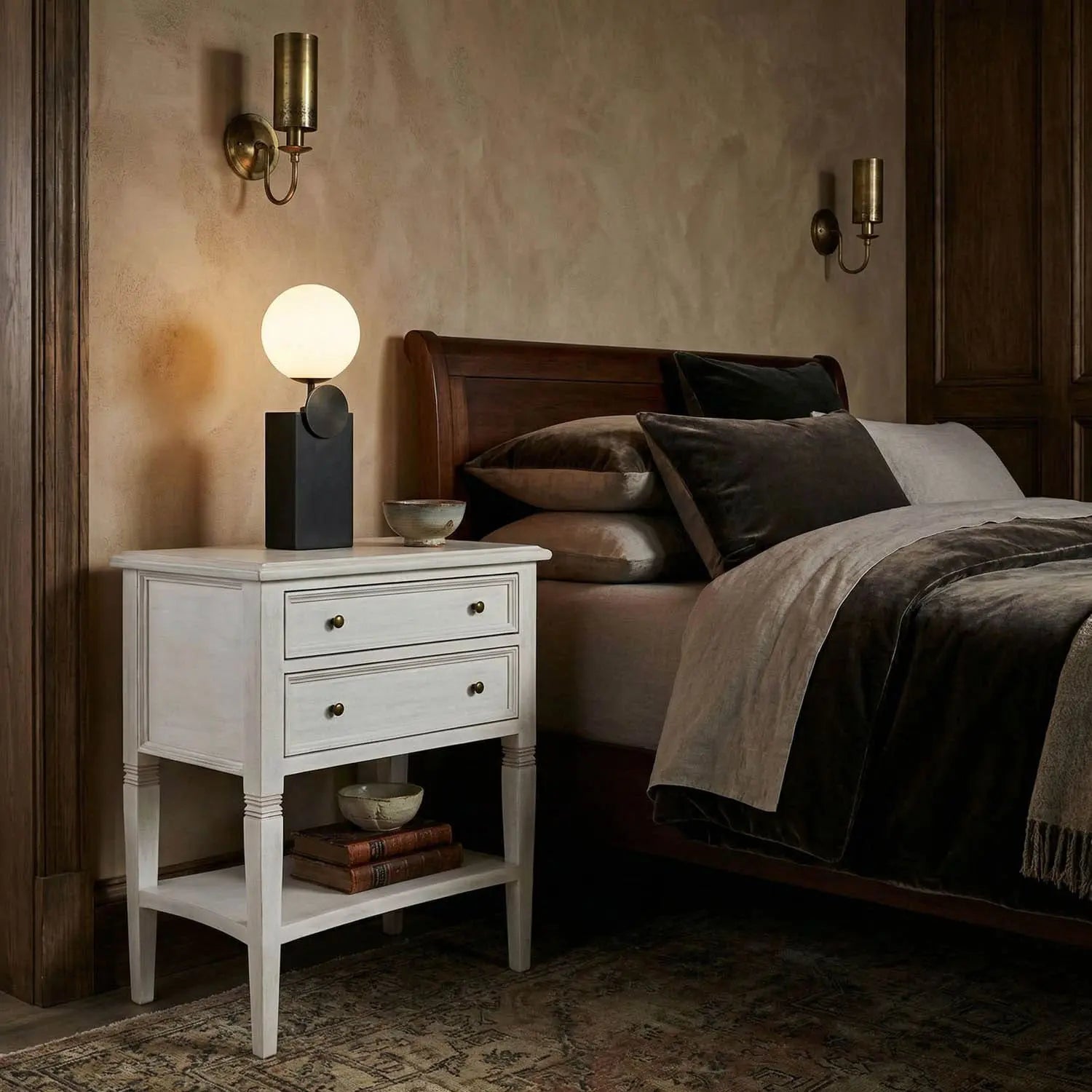 Noir Oxford 2 Drawer Side Table