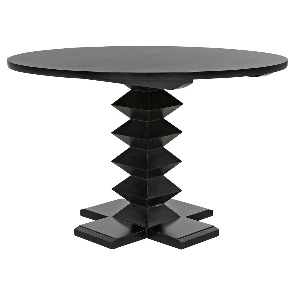 Noir Zig Zag Dining Table, 48" Diameter, Hand Rubbed Black